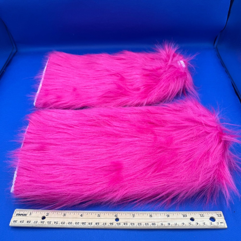 Neon Hot Pink Faux Fur Arm Cuffs Warmers Shaggy Rave Festival Fluffies Halloween